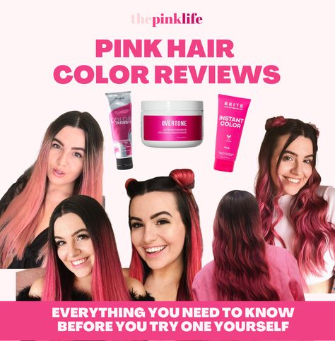 My Honest Ratings of Pink Hair Dyes: Schwarzkopf, Joico, BRITE, Overtone more Pink Hair Formula, Best Pink Hair Dye, Permanent Pink Hair Dye, Pink Shampoo, Rose Pink Hair, Pink Vibe, Thick Long Hair, Lightened Hair, Pink Hair Dye