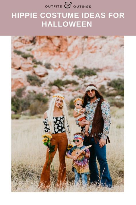 Hippie Costume Ideas, Halloween Hippie Costume, Hippie Costume Diy, Family Costumes For 3, Matching Family Halloween Costumes, Hippy Costume, Costume Ideas For Halloween, Hippie Costume Halloween, Creative Costume