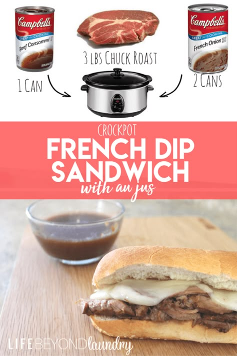 Crockpot French Dip Sandwiches Crockpot French Dip Sandwiches, Crockpot Dump Meals, Crockpot French Dip, Jus Sauce, French Dip Sandwich Crockpot, French Dip Crock Pot, Dinner Crockpot, Recipe For Lunch, French Dip Sandwiches