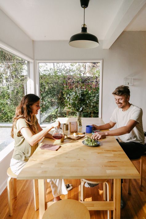 For Ally Walsh and Casey Wojtalewicz, any good coffee routine requires intention—and so does decorating a new space. Ally Walsh, Canyon Coffee, Green Mattress, Pour Over Kettle, Small Kitchen Design, Avocado Vegan, Space Photography, Isamu Noguchi, Good Coffee