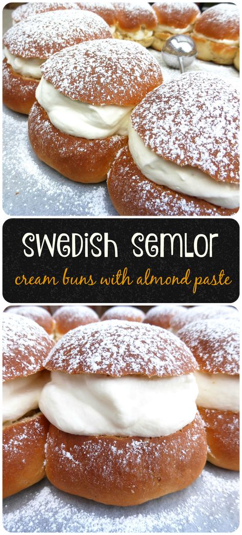 Sweden's Favourite Buns: Semlor (with Cardamom and Almond Paste) Sweden Recipes, Cream Buns, Almond Paste Recipes, Cream Bun, Nordic Recipe, Homemade Baking, Sweet Buns, Scandinavian Food, Almond Paste