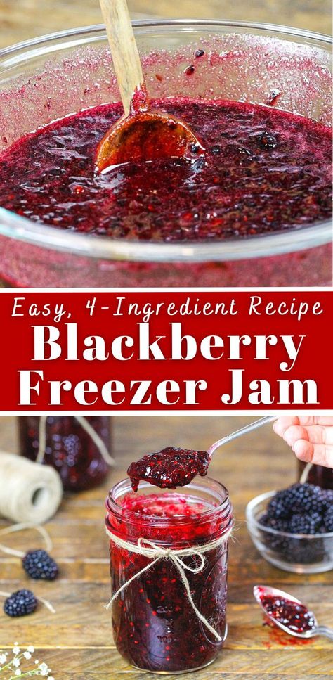 Blackberry Freezer Jam Easy, Huckleberry Freezer Jam Recipe, Blackberry Freezer Jam Recipe, Blackberry Freezer Jam, Fruit Jam Recipes, Blackberry Jam Recipes, Strawberry Freezer Jam, Freezer Jam Recipes, Seasonal Baking