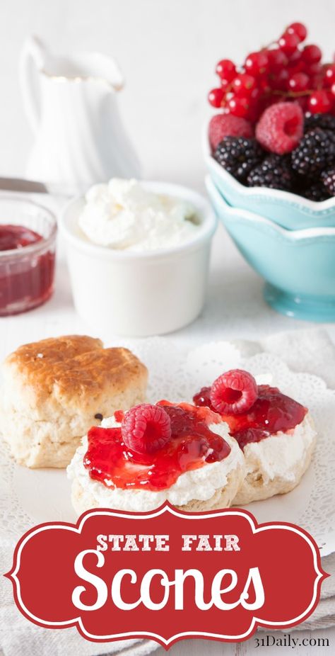 Fisher State Fair Favorite Scones and Raspberry Jam - 31 Daily (Scroll down for recipe.) Raspberry Jam Recipe, 31 Daily, State Fair Food, Carnival Food, English Muffins, Daily Recipes, Mouthwatering Recipes, Baking Bread, Fair Food Recipes