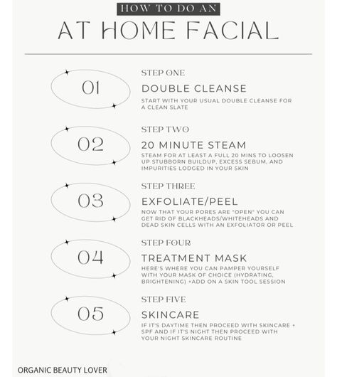 How I do an At-Home Facial in 5 Steps (for glowing skin) - Organic Beauty Lover Deep Facial Cleaning Steps, Home Facial For Glowing Skin Steps Diy, Glowing Facial At Home, Home Facials For Black Women, Step By Step Facial At Home, At Home Facial Products, How To Give A Facial At Home, Facial Order Of Application, Facial Steamer Routine Steps