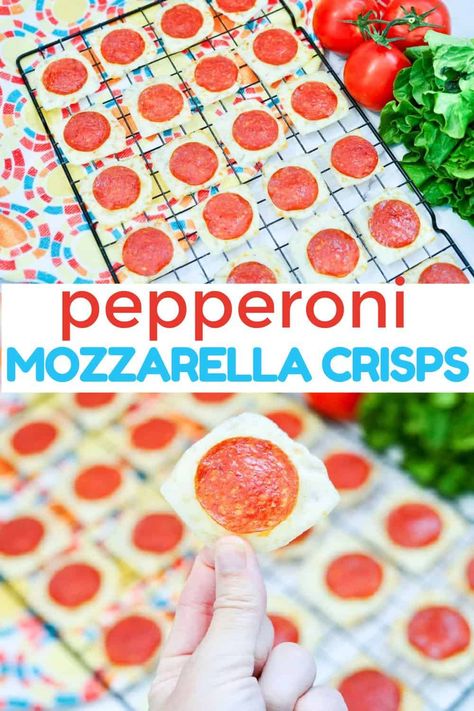 Mozzarella Chips, Pepperoni And Cheese, Pizza Chips, Cheese Squares, Canapes Recipes, Keto Dishes, Make Ahead Appetizers, Healthy Appetizer Recipes, Cheese Chips