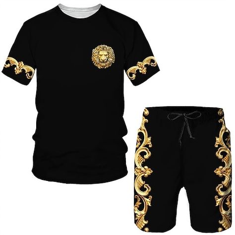 T Shirt Outfits, 3d Printing Fashion, Shirt Outfits, Mens Casual Outfits Summer, Graduation Outfits, Golden Pattern, Track Suit Men, Polyester Jacket, Short T Shirt