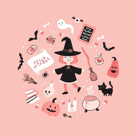 Cat Lettering, Lettering Templates, Kawaii Witch, Witch Illustration, Vector Illustration Character, Vintage Kawaii, Simple Cartoon, Witch Halloween