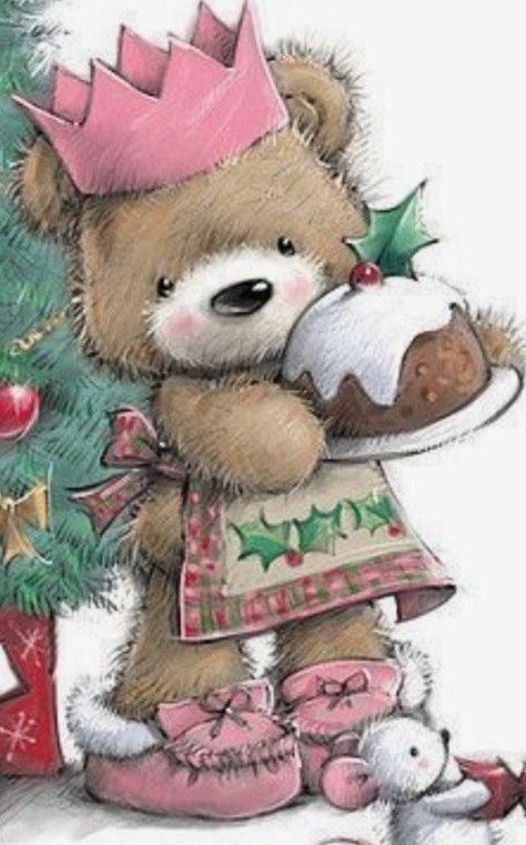 Merry Christmas Pictures, Illustration Noel, Christmas Teddy Bear, Christmas Card Art, God Jul, Christmas Bear, Christmas Drawing, Noel Christmas, Christmas Paintings