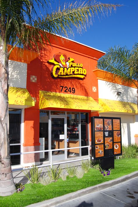 We created this bold and bright signage for Pollo Campero, who has been serving up a taste of Latin America to their customers for over 40 years. Visit www.campero.com to find the location nearest you. www.visiblegraphics.com Japanese Restaurant Design, Store Entrance, Small Restaurant Design, Container Restaurant, Restaurant Aesthetic, Food Project, Restaurant Exterior, Fast Food Places, Small Restaurant