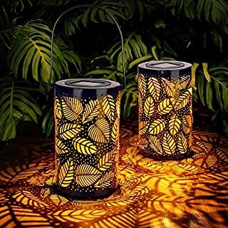 2-Pack Solar Hanging Lantern Outdoor, Metal Hollow LED Solar Lights, Warm White, Decorative Solar Powered Lamps with Stakes for Garden, Patio, Lawn, Yard, Deck, Tree, Party Solar Lantern Lights, Leaf Lantern, Radial Symmetry, Yard Deck, Solar Powered Lamp, Solar Hanging Lanterns, Hanging Solar Lights, Lantern Outdoor, Outdoor Lantern Lighting