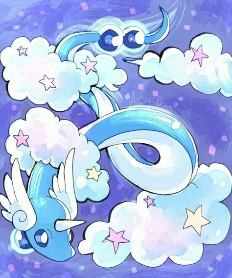 Dragonair By Artsy Theo Dragonair Pokemon Art, Cute Pokemon Fanart, Dragonite Art, Dragonair Pokemon, Pokemon Art Cute, Pokemon Art Draw, 3d Pokemon, Cute Pokemon Art, Dragon Type Pokemon