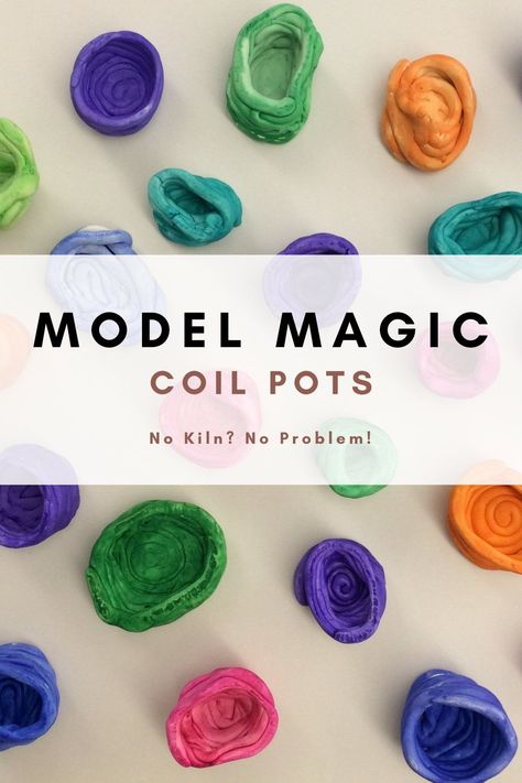 The year without a kiln gave me new appreciation for all things model magic. Here's an easy favorite. 2 class sessions, one to build and one to paint. Model Magic Fall Projects, Kindergarten Model Magic Projects, Model Magic Art Lesson Elementary, Model Magic Projects For Kids, Model Magic Projects, Kindergarten Sculpture, Clay Coil Pots, Model Magic Ideas, Model Magic Clay Ideas