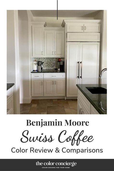 Learn all about Benjamin Moore Swiss Coffee (OC-45) cream/white paint in this color review. There’s a reason Swiss Coffee is one of Benjamin Moore’s best-selling paints: it’s a classic, versatile color. paint color, benjamin moore, paint color reviews, interior designer, interior design, interior design tips, home interior design, interior design portfolio, classic interior, modern interior, Benjamin Moore gray, white paint, modern interior Benjamin Moore Paint Colors Swiss Coffee, Natural Cream And Swiss Coffee, Swiss Coffee Kitchen Cabinets Backsplash, Bm Swiss Coffee At 75%, Swiss Coffee Walls With White Cabinets, Swiss Coffee Benjamin Moore Cabinets, Swiss Coffee Cabinets Kitchen, Bm Swiss Coffee Cabinets, Benjamin Moore Swiss Coffee Cabinets