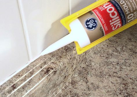 How to remove old, discolored, moldy sealant around sinks, tubs, backsplashes and replace with 100% silicone. Application tips and techniques. Sparkle Floor, Sink Repair, Hardwood Floor Cleaner, Glass Cooktop, Retractable Awning, Pantry Shelf, Toilet Tank, Cleaning Ideas, Diy Home Repair