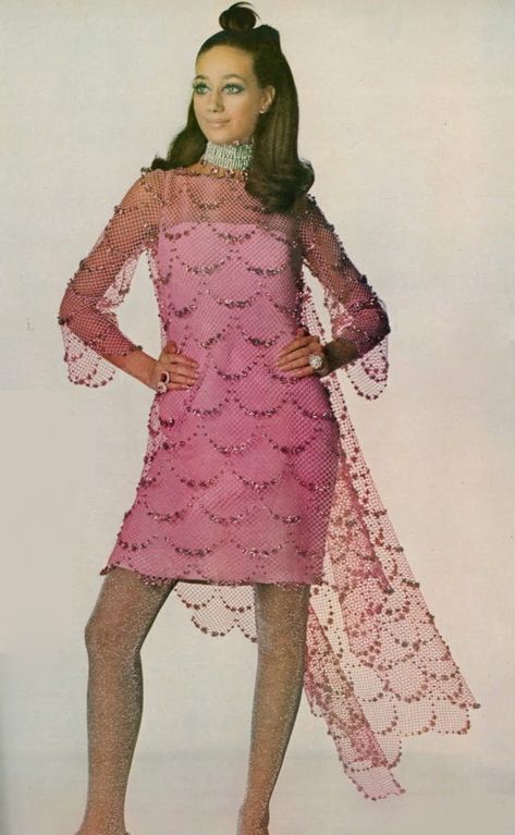 1968 late 60s cocktail dress pink mini above the knee sheer illusion lace sequins sheath party evening wear Marisa Berenson, 60s Cocktail Dress, Irving Penn, Sheath Dress, Cocktail Dress, Vogue, Pink