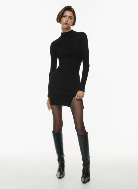 ALCHEMY MINI DRESS | Aritzia Turtleneck Mini Dress, Mimi Dress, Mockneck Sweater, Cold Weather Outfit, Mini Sweater, Knit Dresses, Rib Stitch, Latest Sweater, Turtleneck Dress