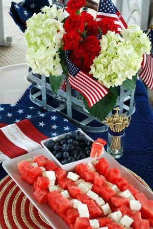 Celebrating the Red, White, and Blue | Home is Where the Boat Is Watermelon Centerpiece, Patriotic Treats, Appetizer Display, Patriotic Food, Watermelon And Feta, Fourth Of July Food, Watermelon Recipes, Fruit Dishes, 4th Of July Celebration