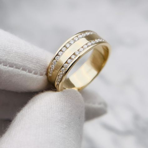 solid gold male ring / moissanite wedding band / male engagement ring / custom ring Wedding Band Male, Gold Mens Wedding Ring, Male Engagement Ring, Classic Gold Rings, Mens Wedding Rings Gold, Male Ring, Engagement Ring Custom, Mens Rings Wedding Diamond, Engagement Ring For Him