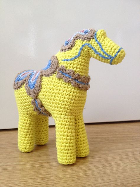 Crochet Dala Horse, Crochet Horse, Yellow Crochet, Small Crochet, Dala Horse, Crochet Items, Crocheted Item, Ravelry, Dinosaur Stuffed Animal