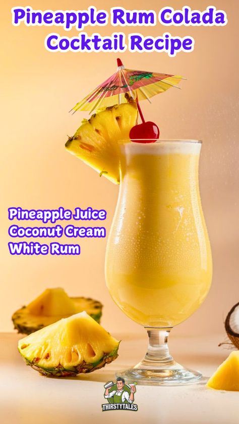 "Discover the ultimate Pineapple Rum Colada cocktail recipe that's perfect for summer! This refreshing Pineapple Piña Colada cocktail combines tropical flavors with creamy coconut, creating a deliciously sweet and frosty drink. Whether you're looking for a Frozen Pineapple Colada or a classic Rum Colada with Pineapple, this recipe is sure to impress. Cheers to the perfect Pineapple Coconut Rum Colada!" Coconut Rum Pineapple Juice, Cocktail Recipes Pineapple Juice, Malibu Rum Drinks Recipes Easy, Pinacolada Cocktails Recipe, Piña Colada Recipe Alcohol, Pineapple Coconut Drink, Winter Alcoholic Drinks, Winter Drinks Alcoholic, Simply Juice