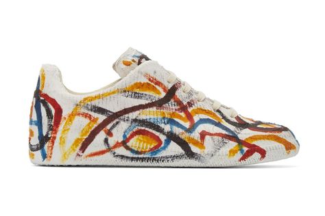 Maison Margiela Covers the Replica Sneaker in Multicolor Chalk Replica Sneakers, Margiela Sneakers, Sneakers Multicolor, Margiela Replica, Rei Kawakubo, Mens Designer Shoes, Brian Atwood, Graffiti Prints, Spring Summer Trends