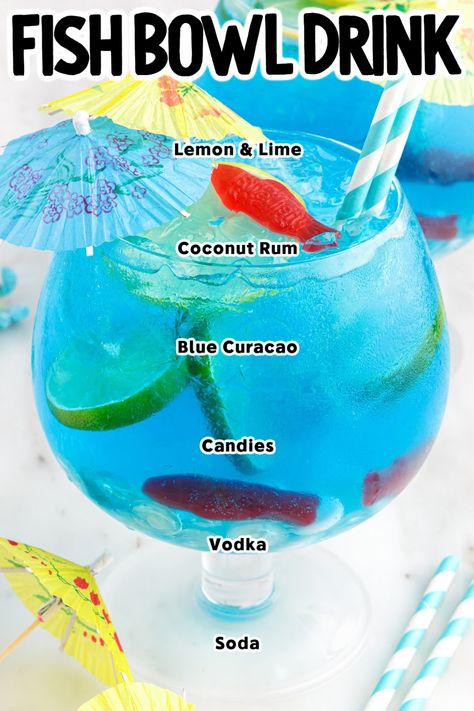 Fish Bowl Drink, Fruity Vodka Drinks, Gummy Bear Drink, Blue Alcoholic Drinks, Mixed Drinks Alcohol Recipes, Blue Curacao Drinks, Fishbowl Drink, Bowl Cocktails, Gummy Fish