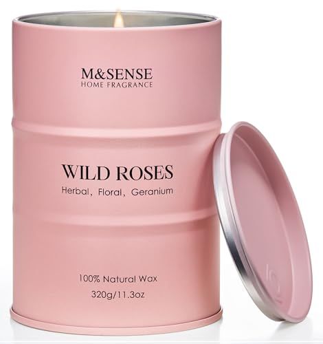 M&SENSE Rose sauvage Bougie naturelle parfumée 70 heures de bougies de soja de longue durée 320g Stress Relief bougies d'aromathérapie de luxe bougie romantique cadeaux Saint-Valentin cadeaux Natural Wax, Wild Roses, Geraniums, Home Fragrance, Sense, Wax, Fragrance, Floral