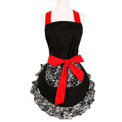 PRICES MAY VARY. Cotton SEXY APRONS FOR WOMEN: Made of 95% cotton and 5% spandex, durable with a smooth touch, comfortable to wear, and free of harmful chemicals. LACE APRON: Unique sexy design with long neck strap 26.4"*2 and waist strap 41.3"*2" for the most comfortable wearing. 26"x 27" size ruffle apron can be easily altered to fit most sizes. FRILLY APRON: This retro apron with 2 pockets is suitable for all kinds of places: doing chores, barbecue, painting, home cooking, DIY, etc, convenien Pinup Apron, Flirty Aprons, Fashion Apron, Ruffle Apron, Lace Apron, Work Apron, Retro Apron, Work Aprons, Hotel Cafe