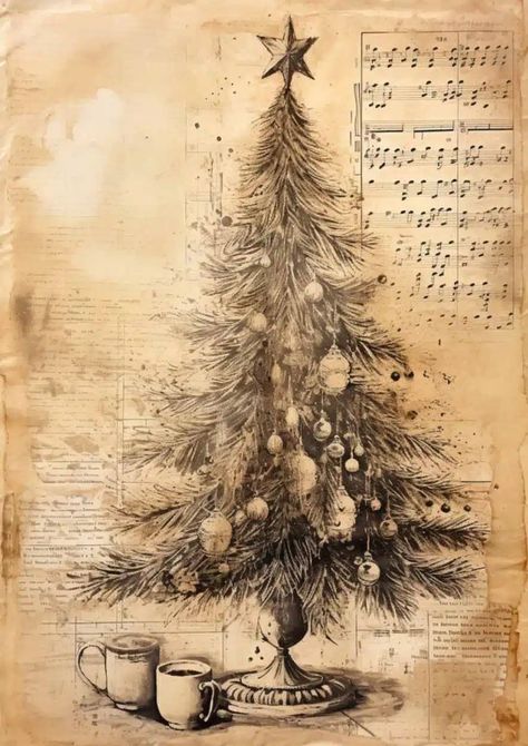 Vintage Christmas Paper Free Printable, Free Printable Vintage Photos, Decopauge Paper Free Printables, A Christmas Carol Illustration, Free Christmas Paper Printables, Vintage Christmas Tree Images, Vintage Decopauge, Free Printable Vintage Christmas Images, Vintage Christmas Images Printables