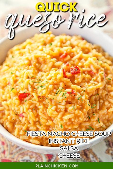 Mexican Cheese And Rice, Supper Rice Recipe, Recipes With Fiesta Nacho Cheese Soup, Recipes Using Fiesta Nacho Cheese Soup, Easy Cheesy Mexican Rice, Fiesta Nacho Cheese Soup Recipes Chicken, Queso Rice Recipe, Old El Paso Cheesy Mexican Rice Recipes, Fiesta Cheese Soup Recipes