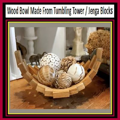 Wood Bowl Made From Tumbling Tower / Jenga Blocks Jenga Block Basket Diy, Dollar Tree Bowl Crafts, Dollar Tree Tumbling Tower Crafts, Dollar Tree Tumbling Tower Block Crafts, Dollar Store Crafts For Kids, Jenga Crafts Ideas, Tumbling Tower Block Crafts Diy, Dollar Tree Tumbling Tower Blocks Diy, Dollar Tree Tumbling Tower Block Ornaments