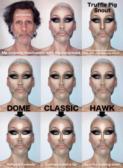 Highlight/contour guide! Really helpful with shapes Drag Make-up, Great Makeup, Contour Makeup Tutorial, Drag Queen Makeup, Nose Contouring, Drag Makeup, Bearded Lady, Queen Makeup, Makeup Class