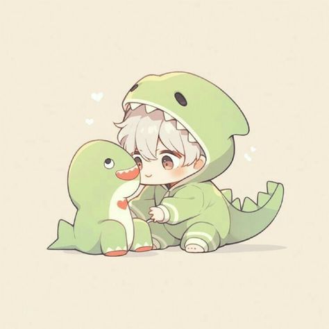 Chibi Dinosaur Kawaii, Dino Pfp, Dino Drawing, Kawaii Boy, Kawaii Dinosaur, Boy Cat, Cute Anime Chibi, Kawaii Chibi, Anime Child