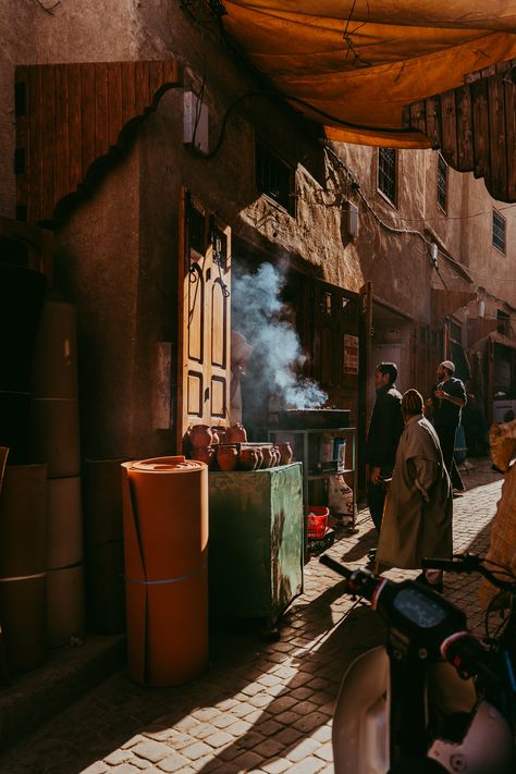 The vibrant and ancient streets of the Medina at Marrakech. Photoprint which makes you be there instantly Marrakesh Photography, Morocco Moodboard, Moroccan Picnic, Erika Core, Moroccan Street, Medina Marrakech, Calendar Illustration, Morocco Aesthetic, Moroccan Inspiration