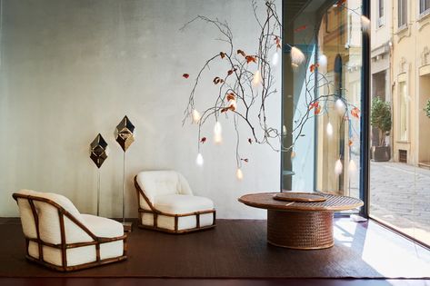 Gabriella Crespi furniture and lighting on view at Nilufar | Wallpaper National Building Museum, Gabriella Crespi, Vegan Design, Sculptural Furniture, Reclining Armchair, January 2024, Milan Design Week, Miami Design, Leaf Table