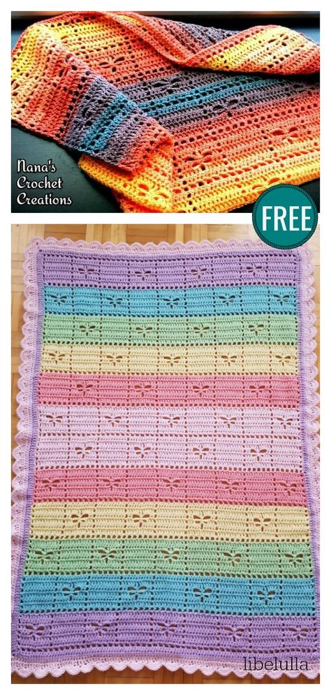 Crochet Baby Blanket Borders, Crochet Dragonfly Pattern, Crochet Edging Patterns Free, Crochet Kids Blanket, Crochet Blanket Border, Crochet Edging Patterns, Manta Crochet, Crochet Patterns Free Blanket, Crochet Square Patterns