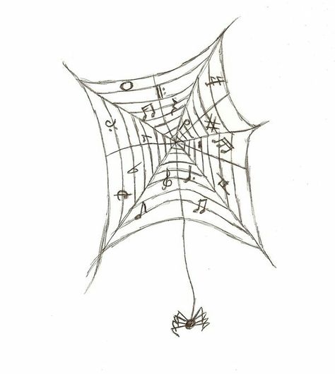 Music notes and spiderwebs Spider Drawing, Music Note Tattoo, Note Tattoo, Book Sculpture, Music Tattoo, Band Tattoo, Halloween Clipart, Spider Web, Music Notes