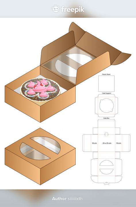 Cake box packaging die cut template desi... | Premium Vector #Freepik #vector #food #business #design #paper Paper Cake Box Template, Cake Packaging Design Box Templates, Packaging Food Ideas, Cake Box Design Creative, Cake Box Design Packaging Ideas, Cake Box Packaging Design, Cake Box Template, Cake Slice Box Template, Cake Packaging Design