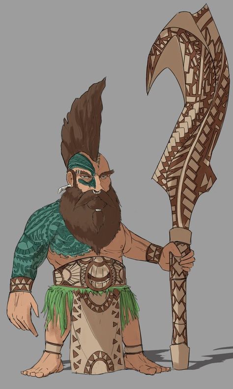 [OC] Tyr the Maori Dwarf : characterdrawing Maori Fantasy Art, Dnd Barbarian, Maori Warrior, Zombie Apocalypse Outfit, Npc Ideas, Polynesian Art, Aztec Warrior, New Fantasy, Island Art