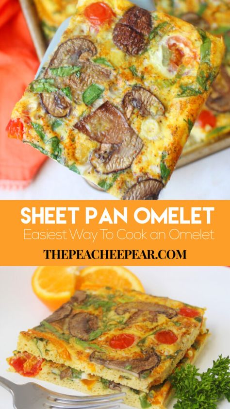 There’s never been an easier way to make an omelet like this Sheet Pan Omelet. Not only is it an easy way to make an omelet, it’s also the fastest way to make omelets for everyone at once. This Sheet Pan Omelet makes for some fluffy eggs and delicious savory breakfast. Perfect crowd pleaser omelet to serve for brunch and for meal prepping. Sheet Pan Omelet, Pan Omelet, Baked Breakfast, Pan Cooking, Veggie Omelette, Fluffy Eggs, Egg Bake, Breakfast Casseroles, Break Fast