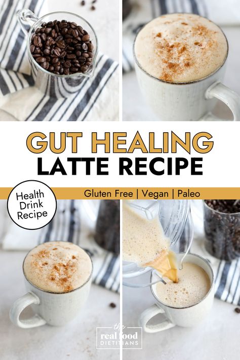 Gluten Free Coffee Drinks, Gut Healthy Coffee, Paleo Latte Recipes, Inflammatory Drinks, Paleo Coffee, Coconut Latte, Frothy Coffee, Pinterest Mom, Dietitian Recipes