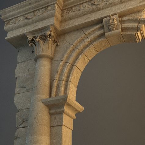 Old Stone Column and Arch 3D Model- Qualitative 3d model of the stone arch.  Originally modelled in 3ds max 2009. Final images rendered with vray 1.50 Sp2.  All textures and materials are included and mapped.  The 3ds max 2009 zip file contains also vray materials and textures scenes. - #3D_model #Columns Rome Buildings, Greek Buildings, Stone Arches, Stone Archway, Greek Columns, Arch Architecture, Pillar Design, Stone Pillars, Stone Columns