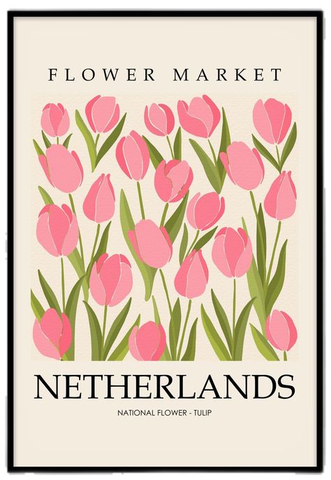 Flower Market Tulips, Flower Market Poster Aesthetic, Cute Room Posters Free Printable, Pink Posters Vintage, Tulip Room Decor, Aesthetic Frames For Room, Posters On Wall Bedroom Room Ideas, Pink Pictures For Wall, Bedroom Posters Aesthetic