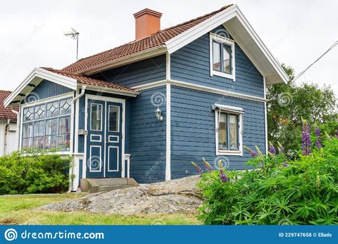 Typical Blue Wooden House in the Village on the Island at West Coast of Sweden Editorial Stock Photo - Image of original, rocks: 229747658 Swedish Wooden House, Swedish House, Wooden House, The Village, West Coast, House Ideas, Sweden, Photo Image, Editorial