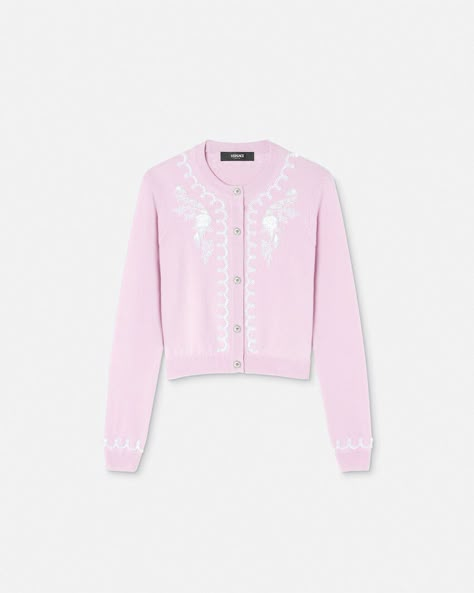 Versace Ready To Wear, Pink Versace, Versace Style, Knitwear Style, Cardigan Pink, Expensive Clothes, Knit Wear, Versace Shop, Ready To Wear Collection