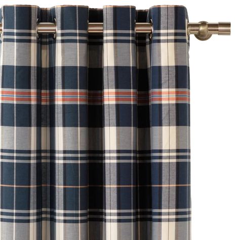 Plaid Room, Navy Curtains, Color Coordination, Lake Home, Eastern Accents, Luxury Bedding Collections, Designer Bedding Sets, Bed Linens Luxury, Rod Pocket Curtain Panels