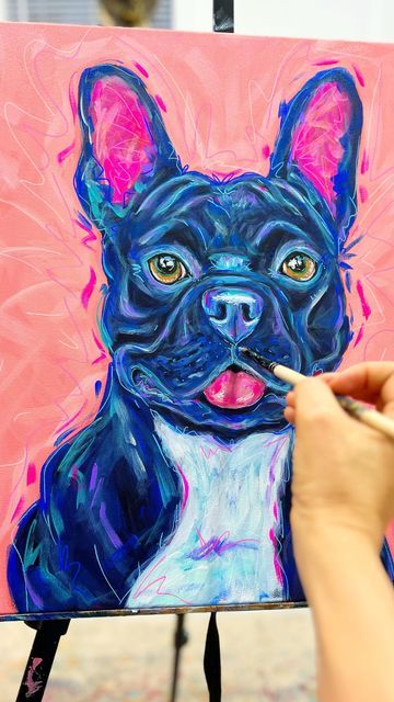 Audra Sampson on Instagram: "Pardon my Frenchie! 🐶 I will be working on a series of paintings of 40+ dog breeds February-March. Once the series is complete, the original paintings will be available to purchase. Follow @audrasampson to see what doggie will be next. More info at the link in bio. ✨ #frenchie #frenchbulldog #frenchbulldogs #frenchbulldogsofinstagram #frenchielove #dogpainting #dogart #dogportrait #petportrait #paintingreel #oaintingvideo #timelapseart #timelapsepainting #cutedog Frenchie Painting Easy, Frenchie Painting, Audra Style, Series Of Paintings, Dog Painting, French Bull, Dog Paintings, Dog Portraits, Dog Breed