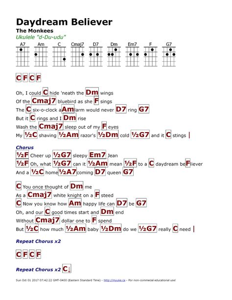 Daydream Believer (The Monkees) - http://myuke.ca Ukelele Beginner, Graves Into Gardens, Learn Ukulele, Ukelele Chords Ukulele Songs, Ukulele Songs Beginner, Easy Ukulele Songs, Learning Ukulele, Acoustic Guitar Chords, Cool Ukulele
