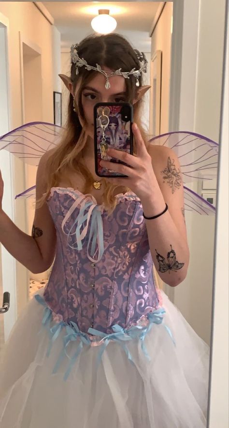 Purple Fairy Makeup Halloween, Purple Fairy Makeup, Blue Fairy Costume, Corset Halloween Costumes, Debut Dress, Halloween Fits, Debut Dresses, Fairy Halloween Costumes, Purple Corset