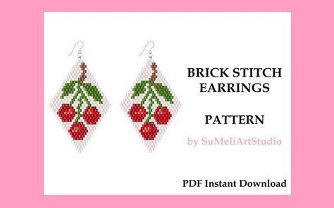 SuMeliArtStudio - Etsy Canada Pattern Fruit, Patriotic Earrings, Fruit Jewelry, Cherry Earrings, Brick Stitch Earrings, Brick Stitch Pattern, Seed Bead Patterns, Beaded Earrings Patterns, Beadwork Patterns